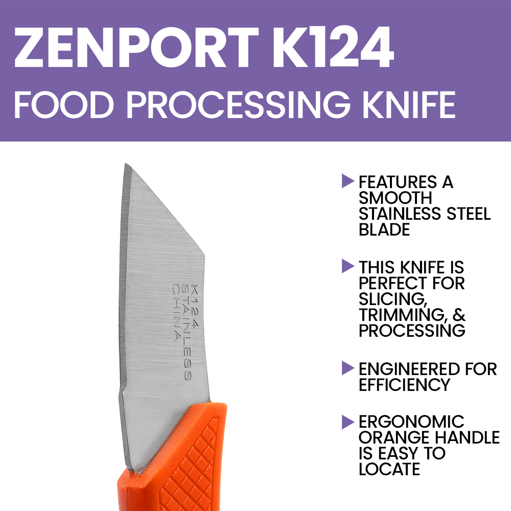 Zenport K124 Food Processing Knife, 1.5" Blade, 2 Inch Stainless Steel Blade, Orange