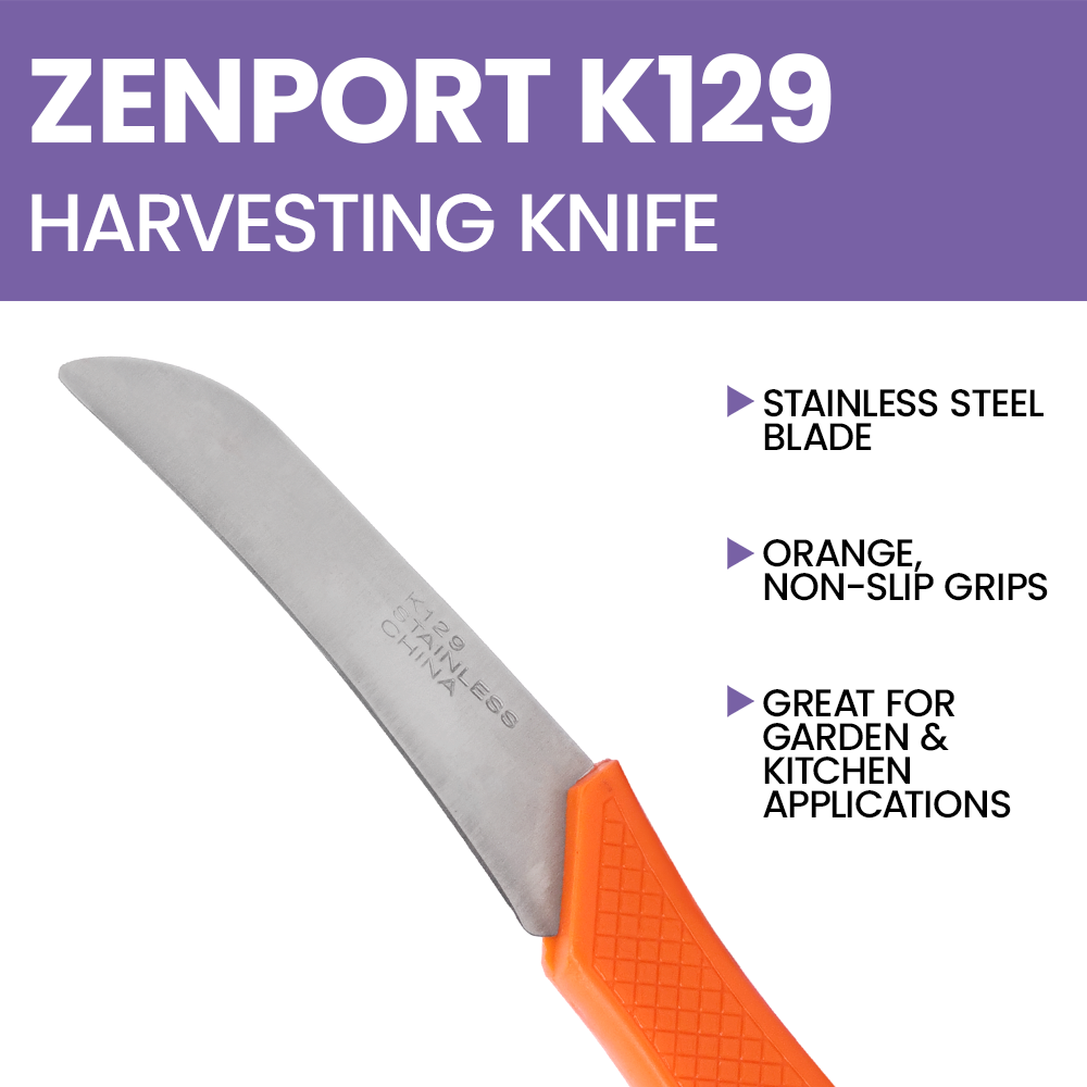 Zenport K129 Slim Fruit and Mushroom Harvest Knife, 3 Inch Stainless Steel Blade, Orange