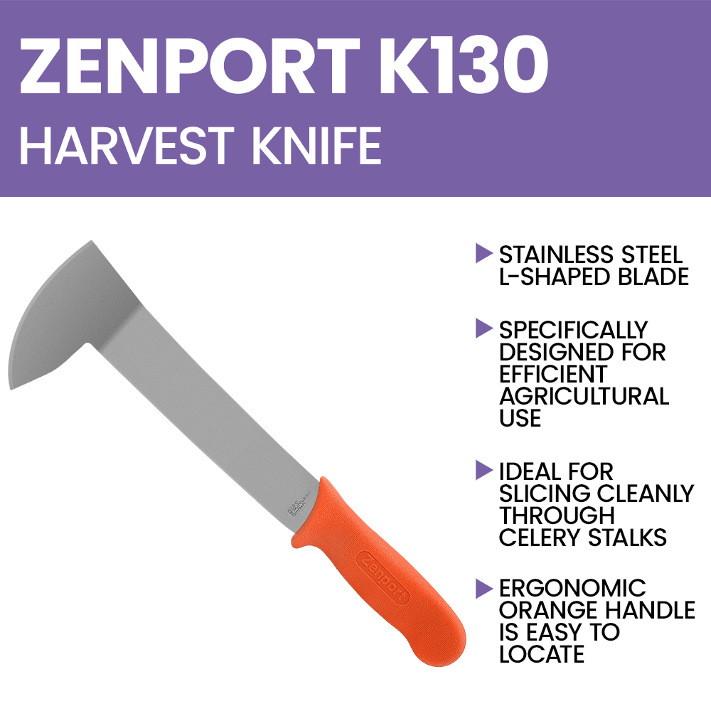 Cuchillo para cosechar apio Zenport K130, hoja de acero inoxidable de 8,5 pulgadas, color naranja