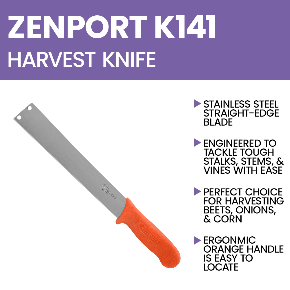 Cuchillo cosechador Zenport K141 para remolacha, cebolla y maíz, hoja de acero inoxidable de 28 cm, color naranja