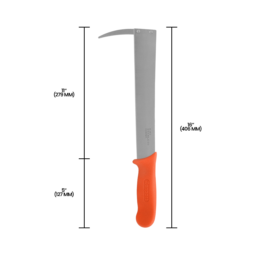Cuchillo para cosechar remolacha y cebolla Zenport K142 con gancho, hoja de acero inoxidable de 28 cm, color naranja