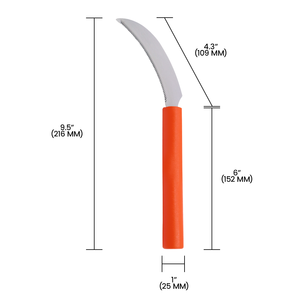 Hoz de cosecha dentada Zenport K206C, hoja de acero inoxidable de 4,3 pulgadas, color naranja