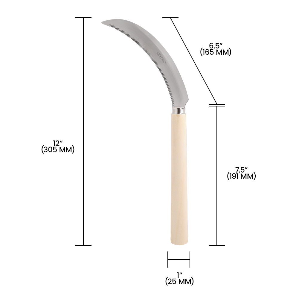 Zenport K208 Harvest Sickle with Wooden Handle, Light Serration, 6.5-Inch Stainless Steel Blade