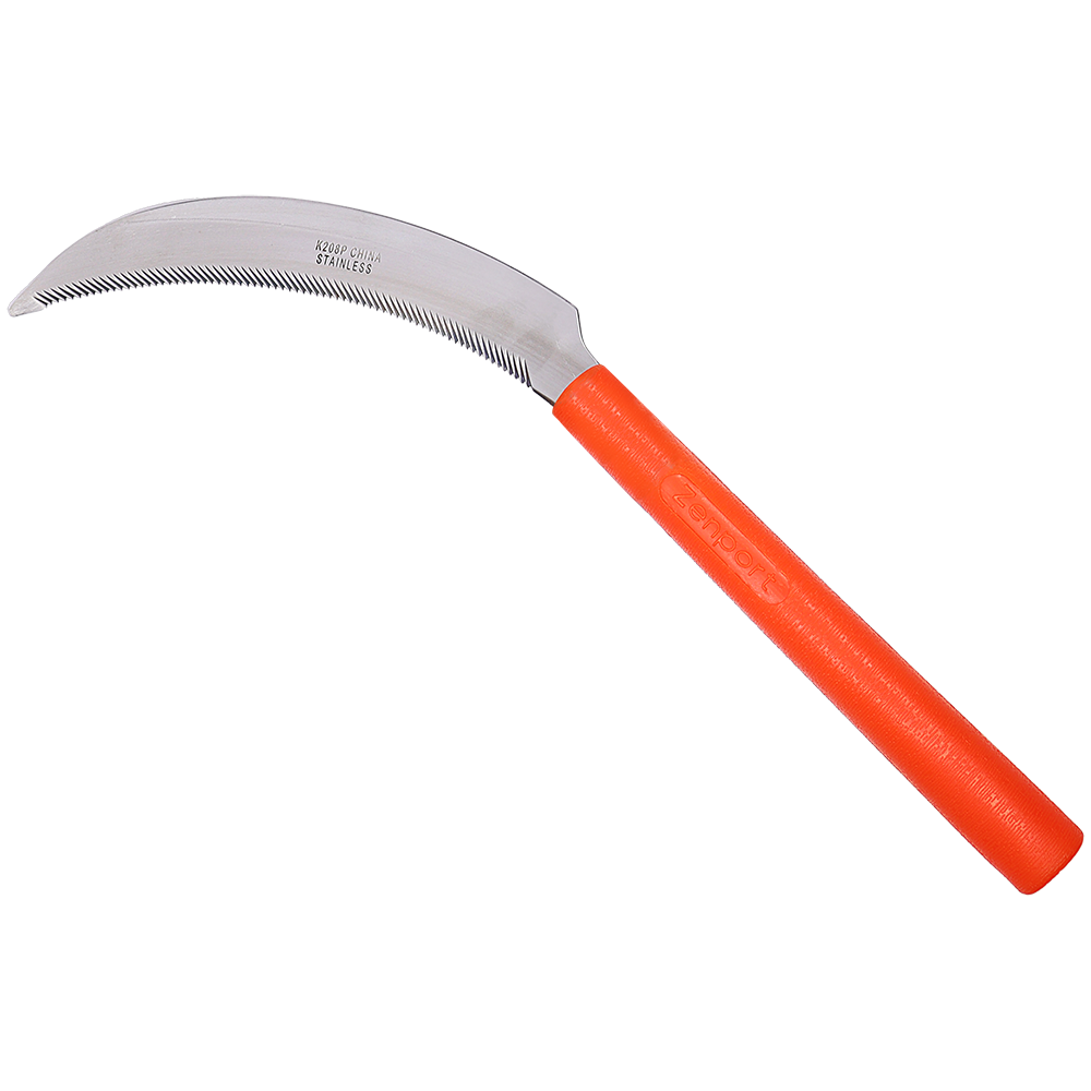 Zenport K208P Harvest Sickle with Plastic Handle, Light Serration, 6.5-Inch Stainless Steel Blade, Orange