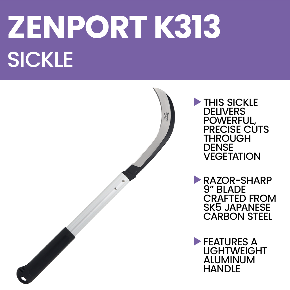 Zenport K313 Harvest Sickle, 9 Inch Carbon Steel Blade, Black/Silver