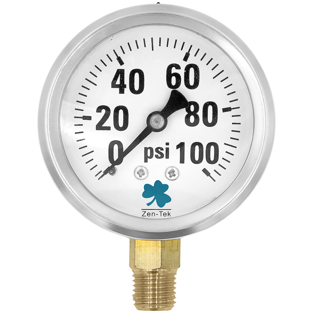 Zenport LPG100 Glycerin Liquid Filled Pressure Gauge, 100 PSI, Silver