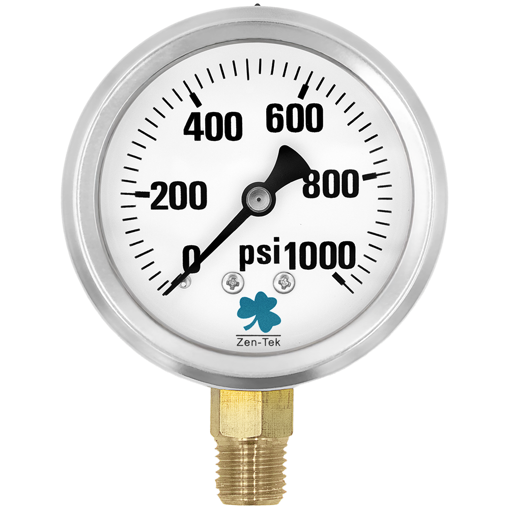 Zenport LPG1000 Glycerin Liquid Filled Pressure Gauge, 1000 PSI, Silver