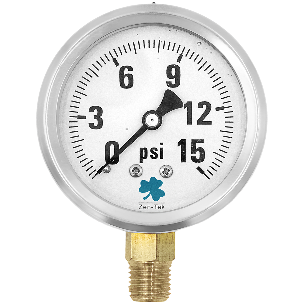 Zenport LPG15 Glycerin Liquid Filled Pressure Gauge, 15 PSI, Silver