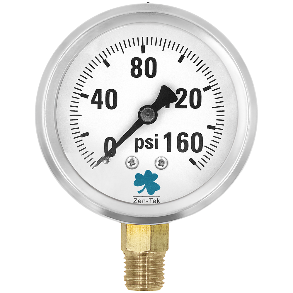 Zenport LPG160 Glycerin Liquid Filled Pressure Gauge, 160 PSI, Silver