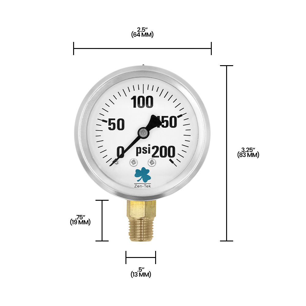 Manómetro de glicerina líquida Zenport LPG200, 200 PSI