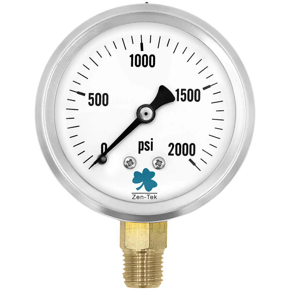 Zenport LPG2000 Glycerin Liquid Filled Pressure Gauge, 2000 PSI, Silver