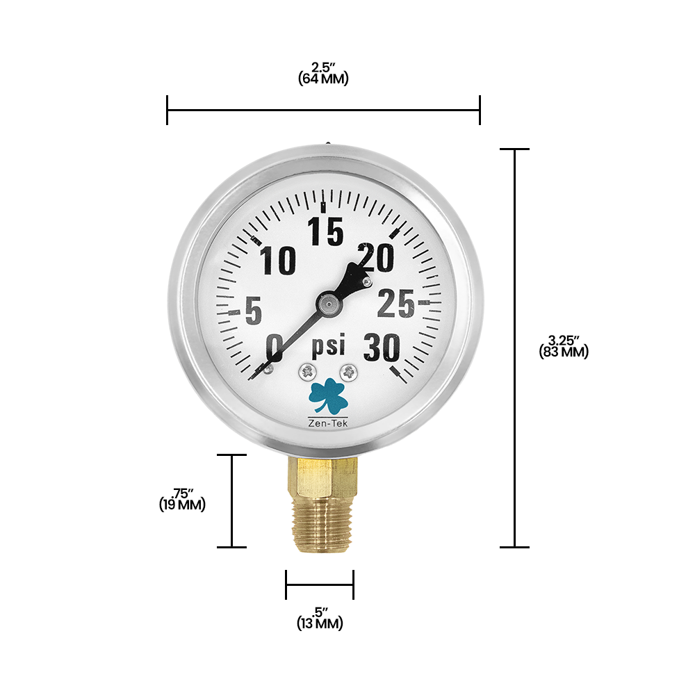 Manómetro de glicerina líquida Zenport LPG30, 30 PSI