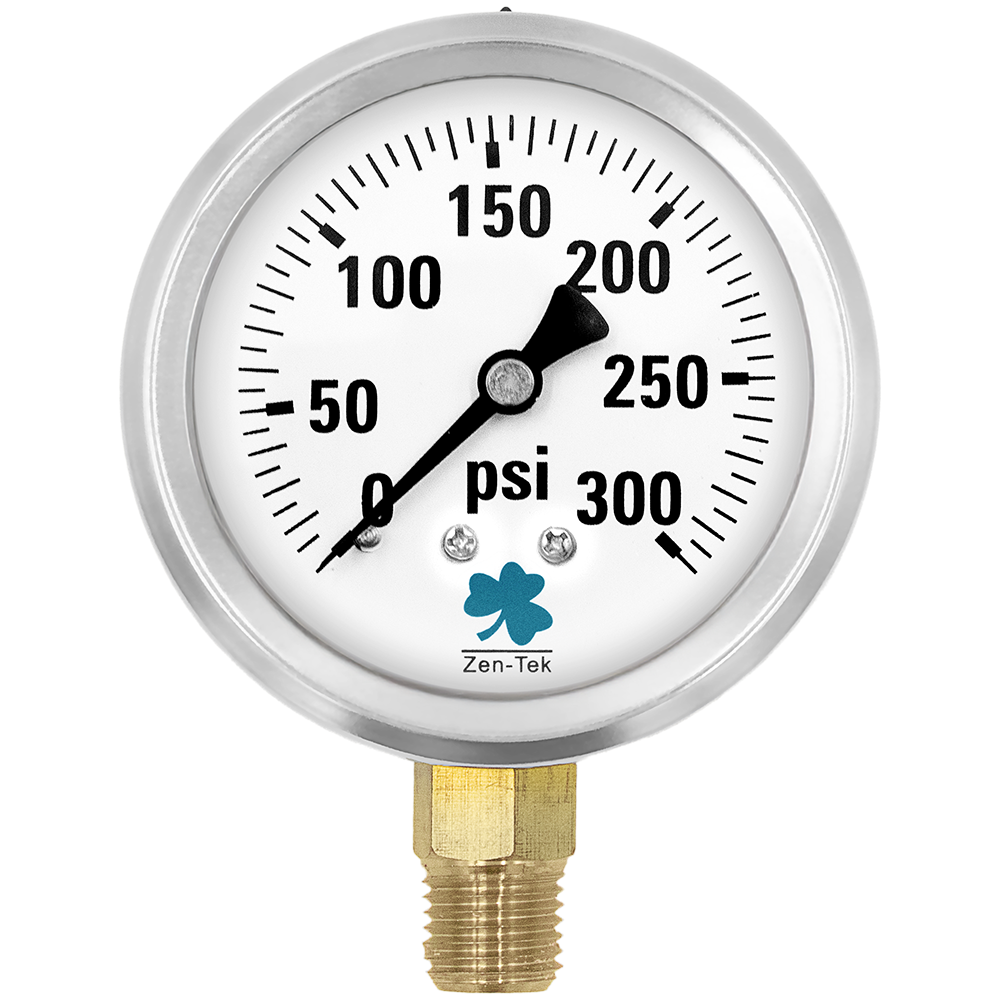 Zenport LPG300 Glycerin Liquid Filled Pressure Gauge, 300 PSI, Silver