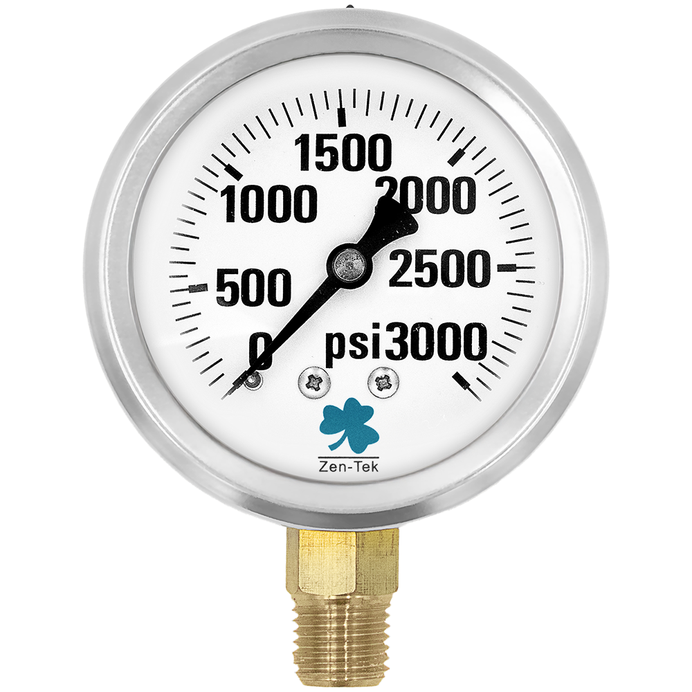 Zenport LPG3000 Glycerin Liquid Filled Pressure Gauge, 3000 PSI, Silver