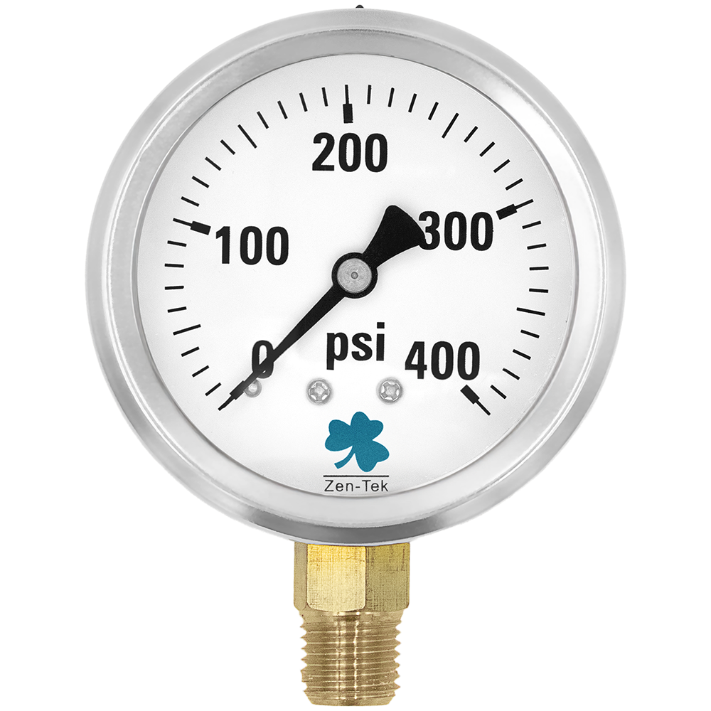 Zenport LPG400 Glycerin Liquid Filled Pressure Gauge, 400 PSI, Silver