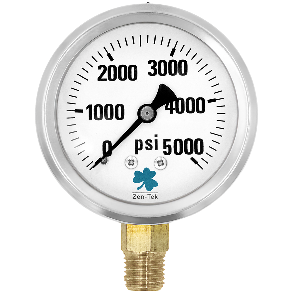 Zenport LPG5000 Glycerin Liquid Filled Pressure Gauge, 5000 PSI