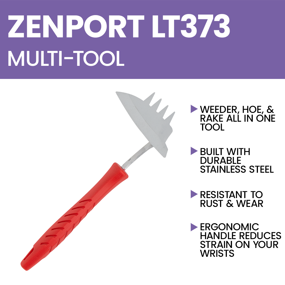 Zenport LT373 Stainless Weeder, Hoe, Rake Combo Hand Tool, Red