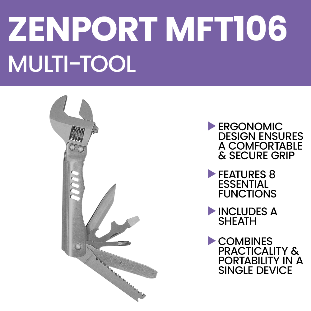 Zenport MFT106 8-Function Wrench Multi-Tool w/ Carrying Case, Silver