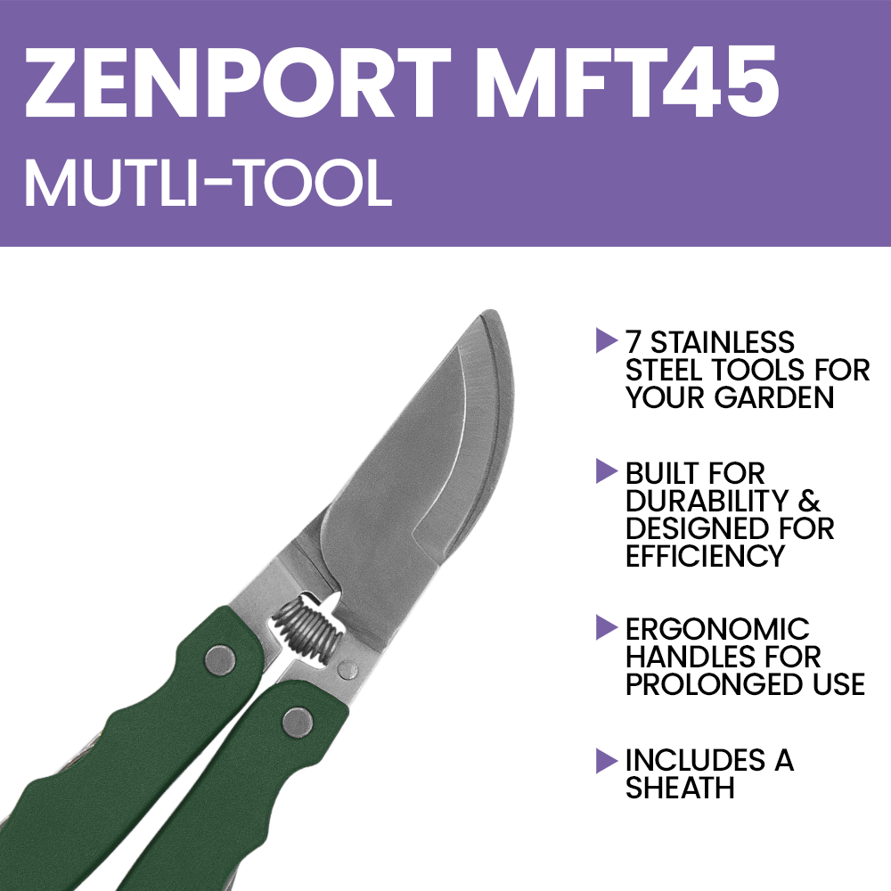 Zenport MFT45 7-in-1 Gardening Multi-Tool Pruner with Carrying Case, Green