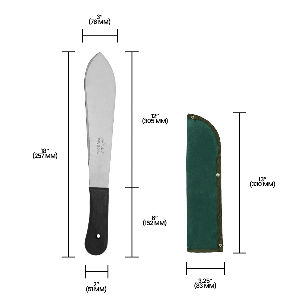 Machete Zenport MP12 con funda, hoja de 30 cm, hojas de acero al carbono de 30 cm, color plateado/negro