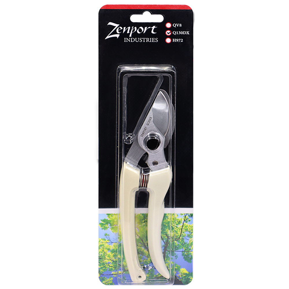 Podadora de bypass estilo japonés Zenport Q130DX de 8,5 pulgadas, corte de 0,5 pulgadas, hojas de 2 pulgadas, color crema