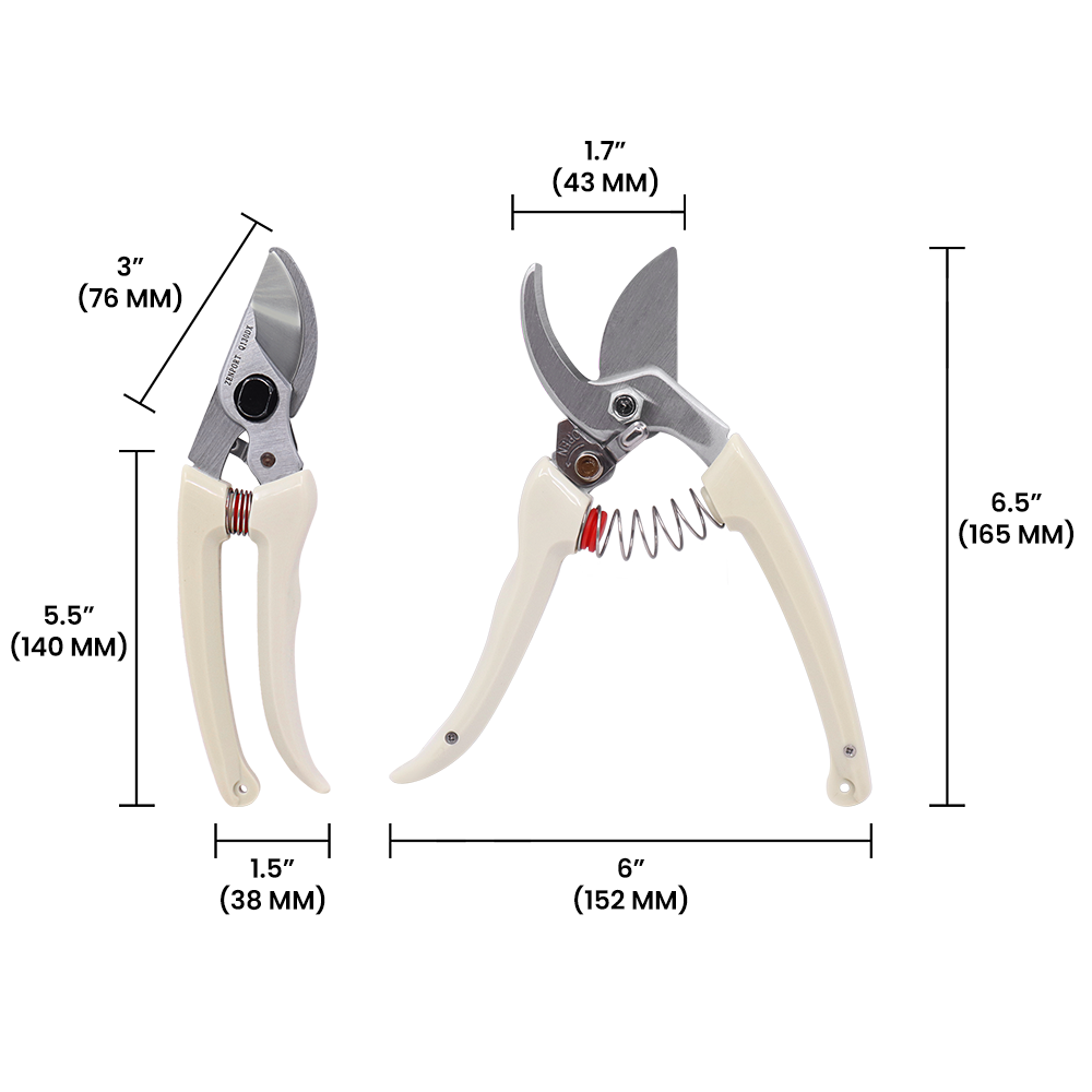 Podadora de bypass estilo japonés Zenport Q130DX de 8,5 pulgadas, corte de 0,5 pulgadas, hojas de 2 pulgadas, color crema