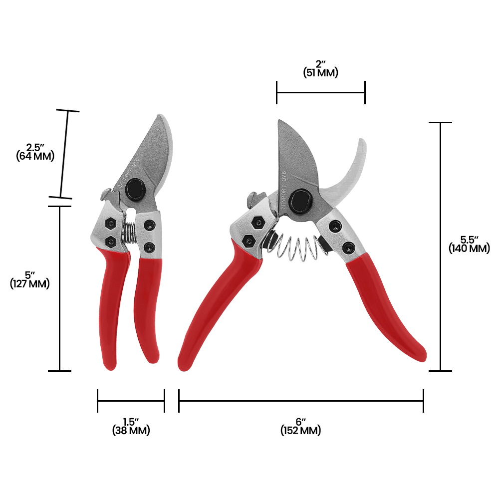 Zenport QV6 Premium Pruning Shear, 6-Inch, Red