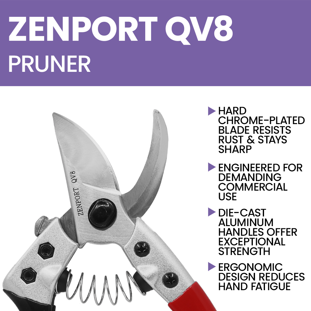 Zenport QV8 Q Series V8 Professional Chrome-plated Pruner, Black/Red