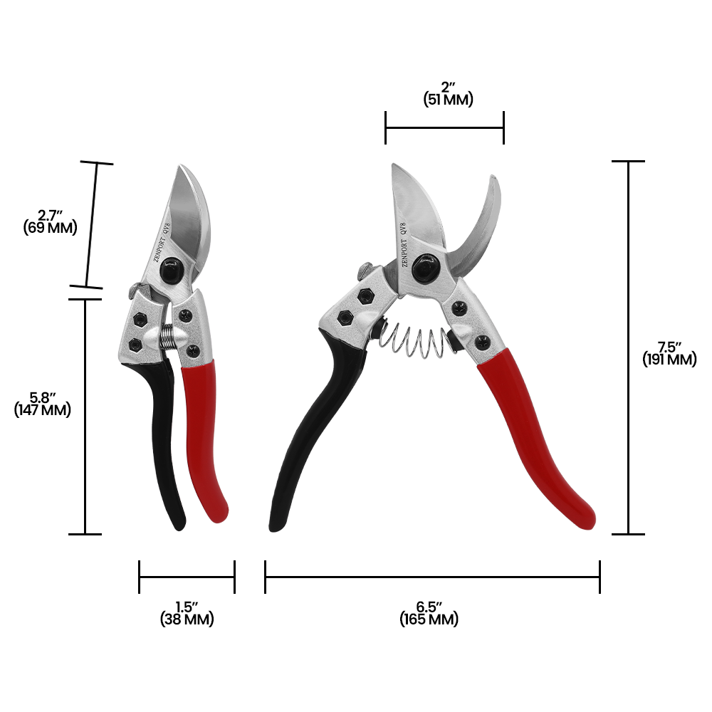 Zenport QV8 Q Series V8 Professional Chrome-plated Pruner, Black/Red