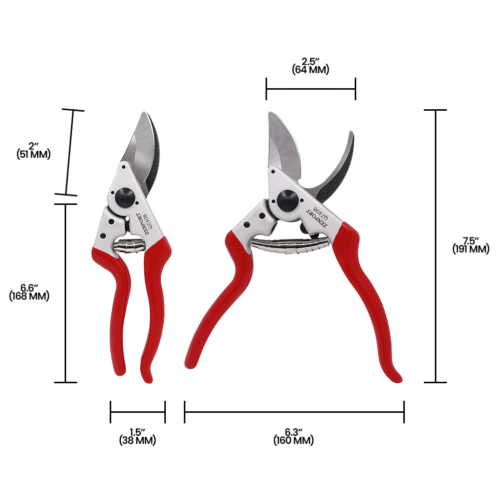 Podadora de bypass profesional Zenport QZ408 de 8,5", hojas de 2 pulgadas, color rojo