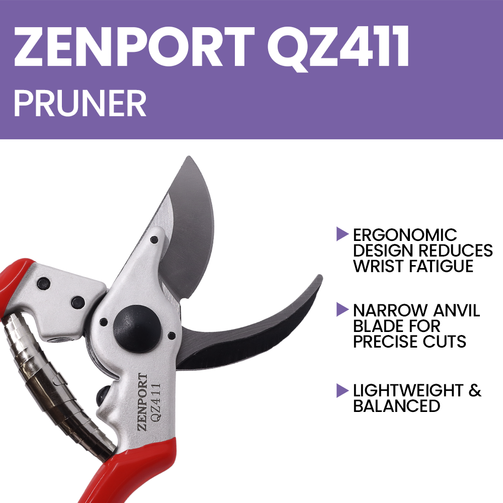 Zenport QZ411 Professional Bypass Pruner, 8.25-Inch, 1-Inch Cut, 2 Inch Blades, Red