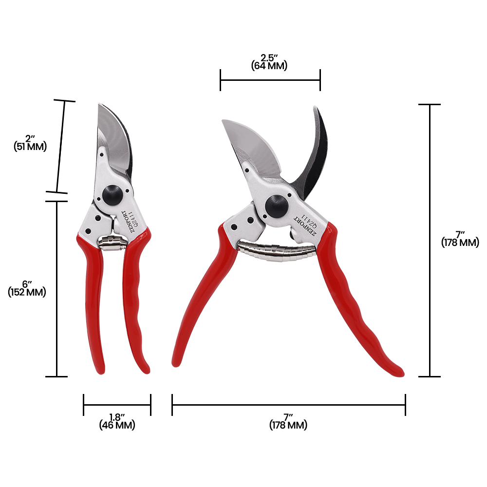 Zenport QZ411 Professional Bypass Pruner, 8.25-Inch, 1-Inch Cut, 2 Inch Blades, Red