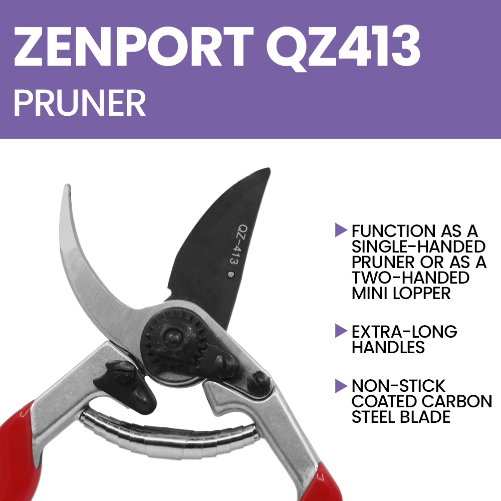 Zenport QZ413 Pruning Shears, Extra Long Handle, 2 Inch Carbon Steel Blades, Red
