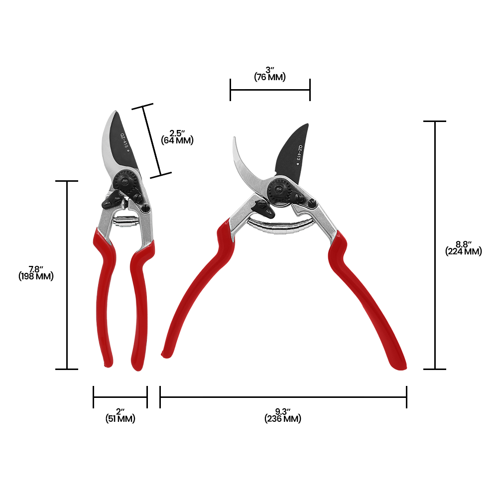 Zenport QZ413 Pruning Shears, Extra Long Handle, 2 Inch Carbon Steel Blades, Red