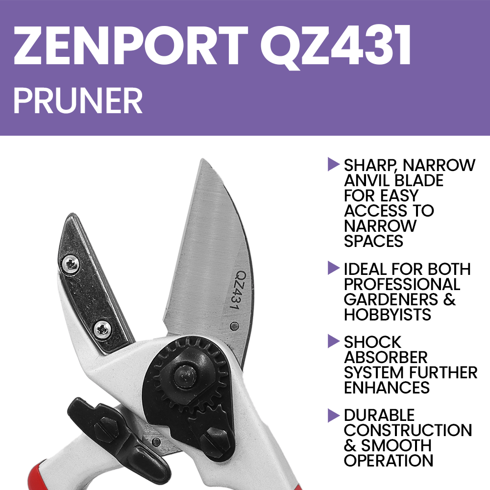 Zenport QZ431 Anvil Professional Pruner, 8.3-Inch, 1.75 Inch Blades, Red