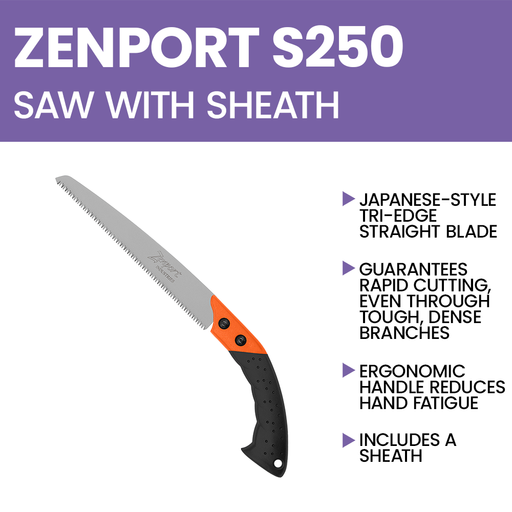 Zenport S250 Hand Pruning Saw with Sheath, 10 Inch High Carbon Steel Blade, Black