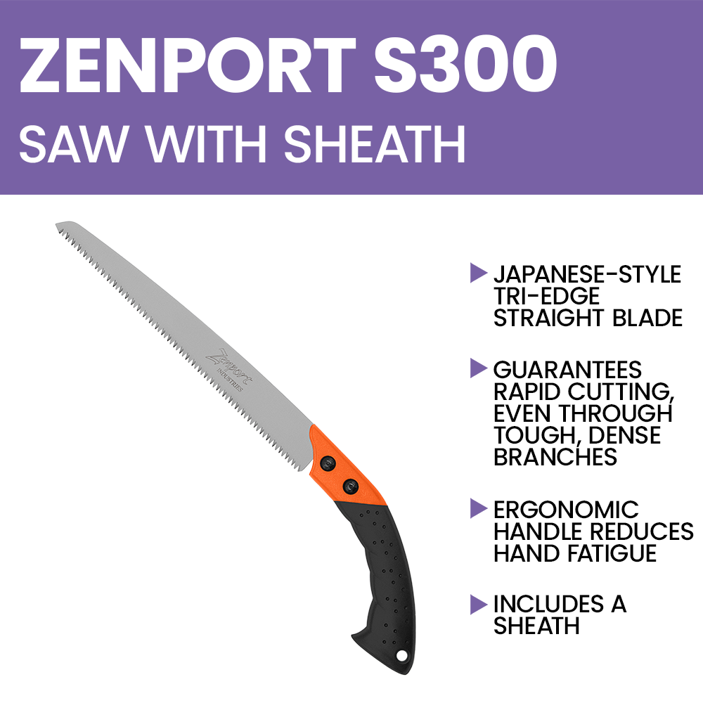 Zenport S300 Saw with Sheath, 12-Inch Straight Blade, 12 Inch High Carbon Steel Blade, Black
