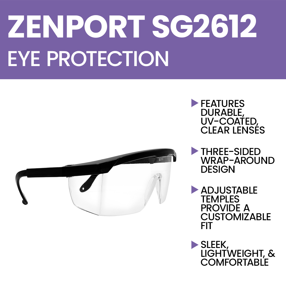 Zenport SG2612 Wrap-Around Safety Glasses, UV-Coating and Adjustable Temples