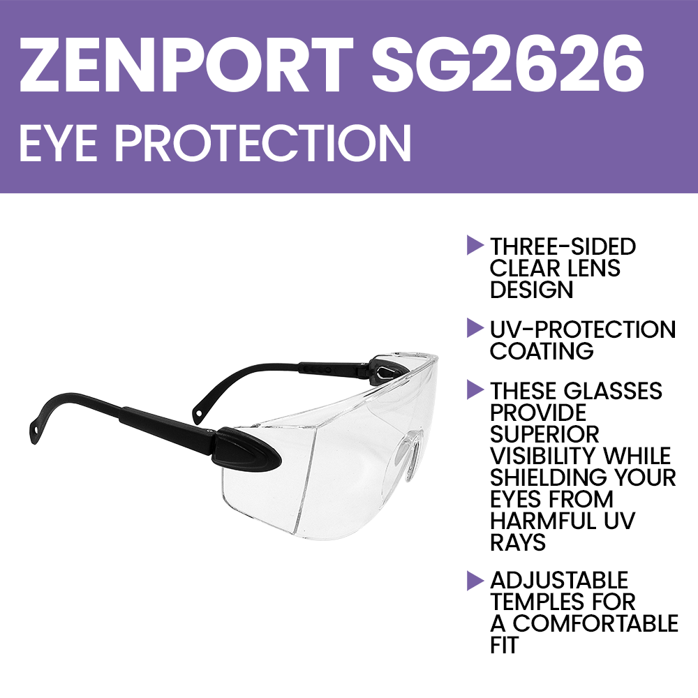 Zenport SG2626 Adjustable Clear Safety Glasses with UV Coating, Clear