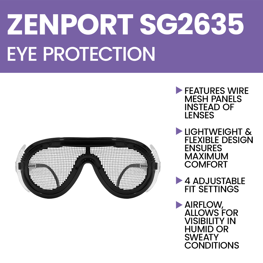Zenport SG2635 Adjustable Scratch and Fog Free Wire Mesh Safety Glasses, Black