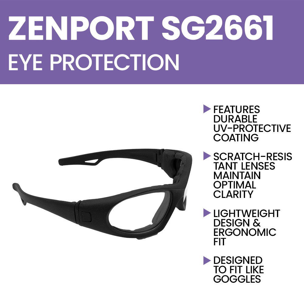 Zenport SG2661 Wrap-Around UV Coated Hybrid Safety Glasses, Black