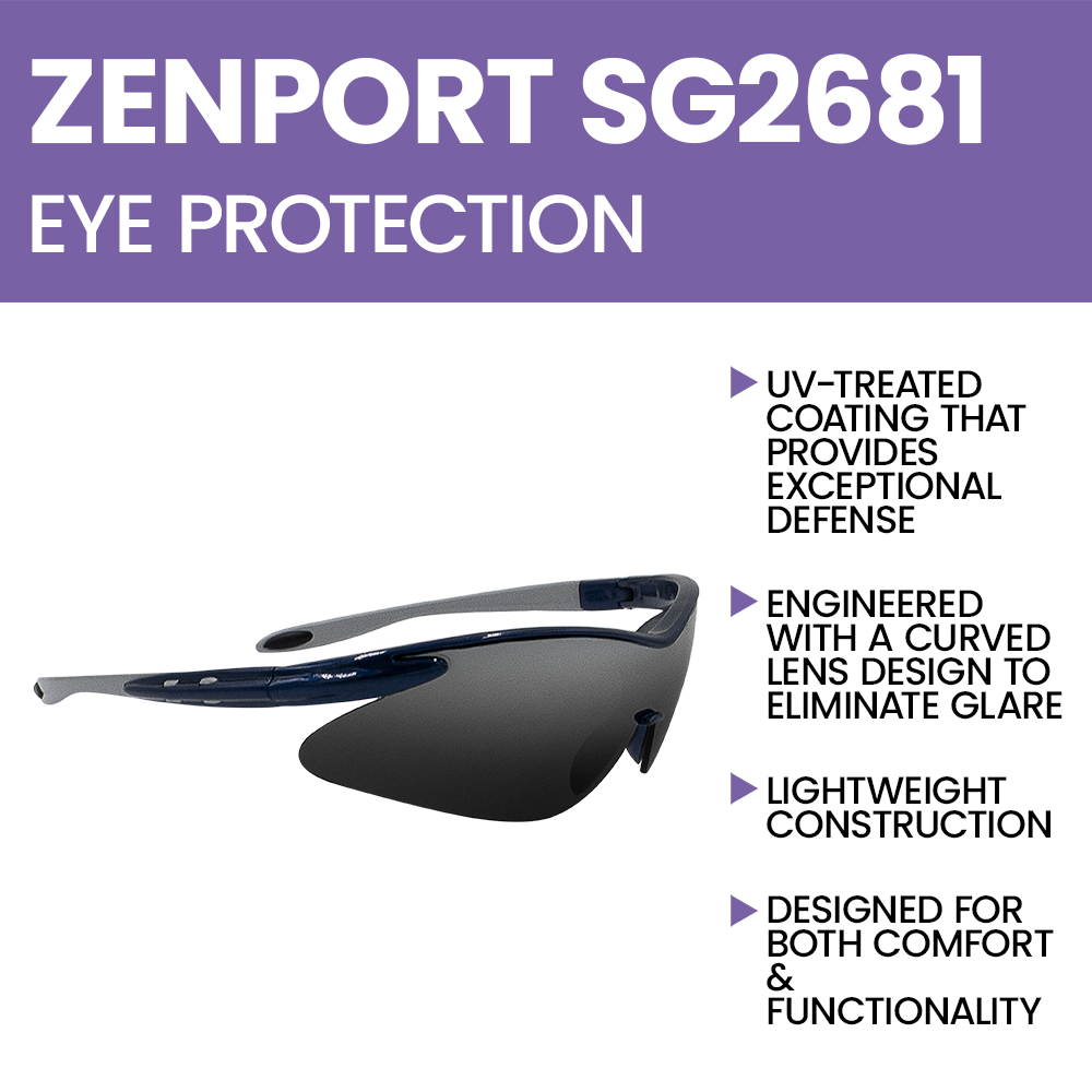 Zenport SG2681 Curved Safety Glasses with UV Coating, Blue Frame, Blue