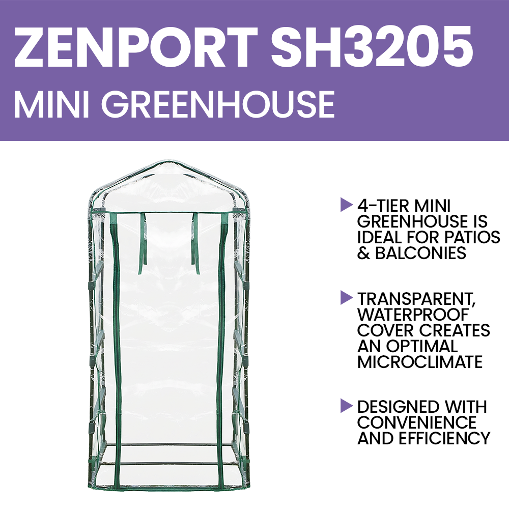Zenport SH3205 Vertical Greenhouse with Growing Rack, 1.5'x2.5'x5', Green
