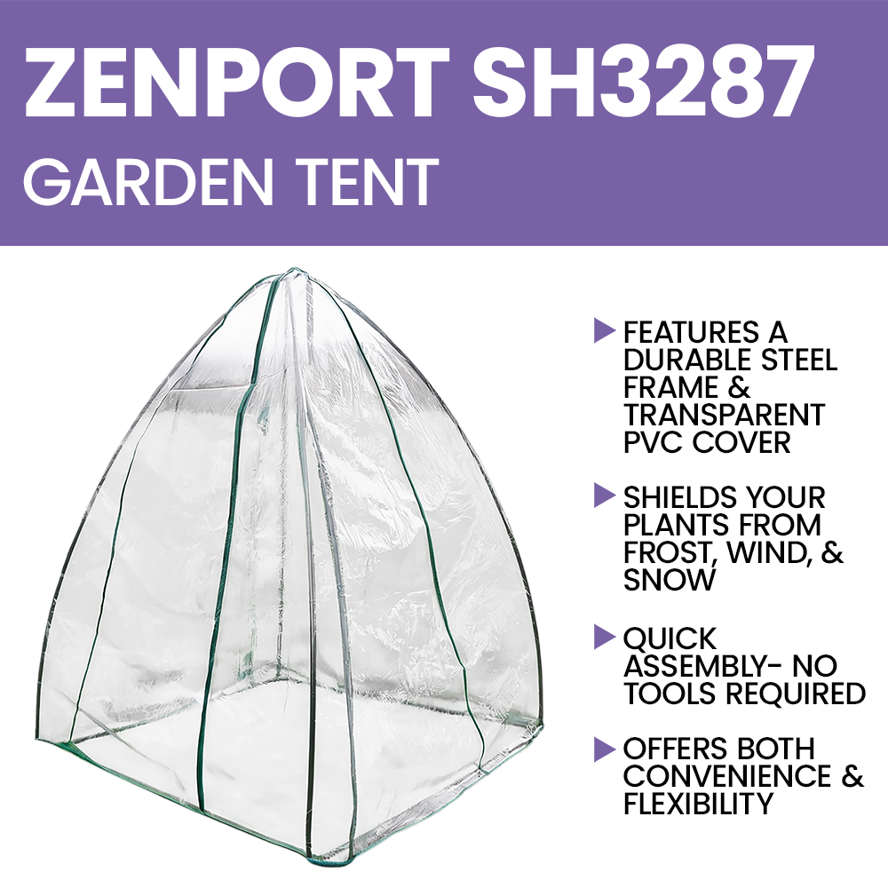 Zenport SH3287 Steel Frame Winter Garden Tent, 55.1"x55.1"x70.9", Green