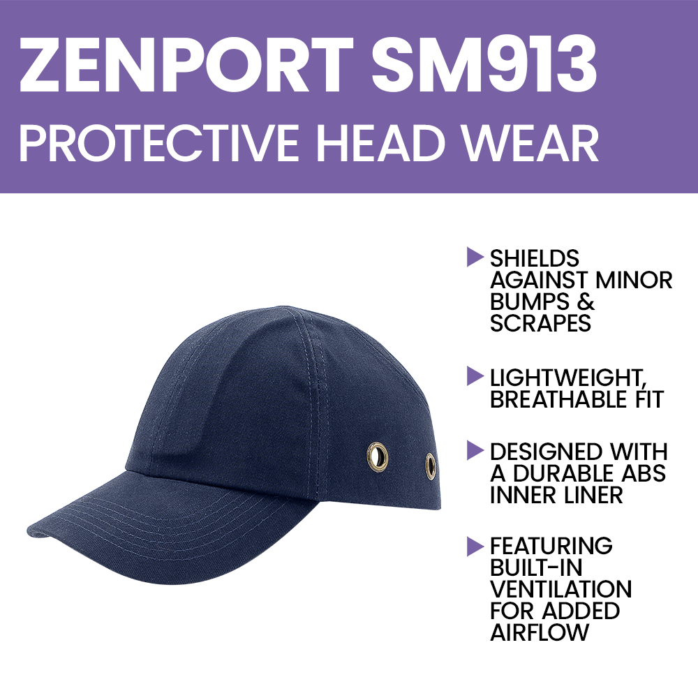Zenport SM913 Protective Head Wear Baseball Style Vented Bump Cap, Blue