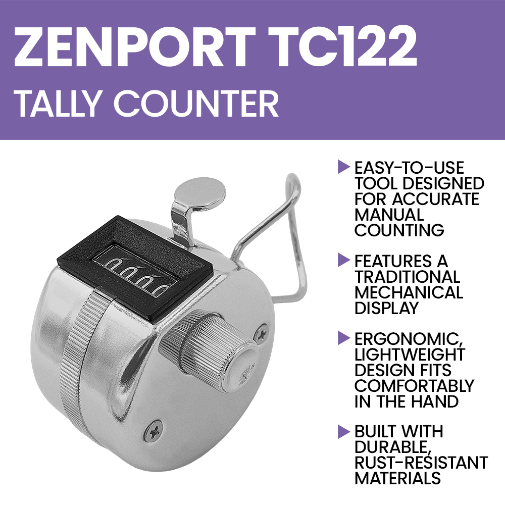 Zenport TC122 Hand Tally Counter, Silver