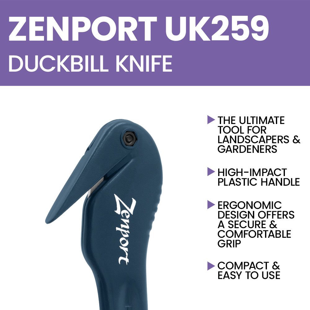 Zenport UK259 Duckbill Landscape Knife, Plastic and Fabric Cutter, Black