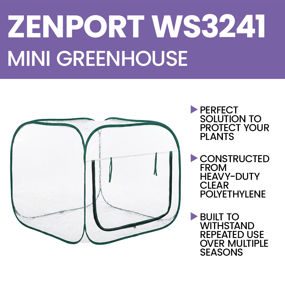 Zenport WS3241 Pop-Up Greenhouse (47.3"x47.3"x39.4"), Green