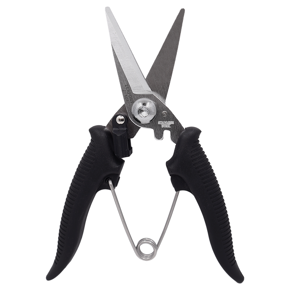 Zenport Z101 Lightweight, All Purpose Shears, Single Serrated Blade, 2 Inch Stainless Steel Blades, Black