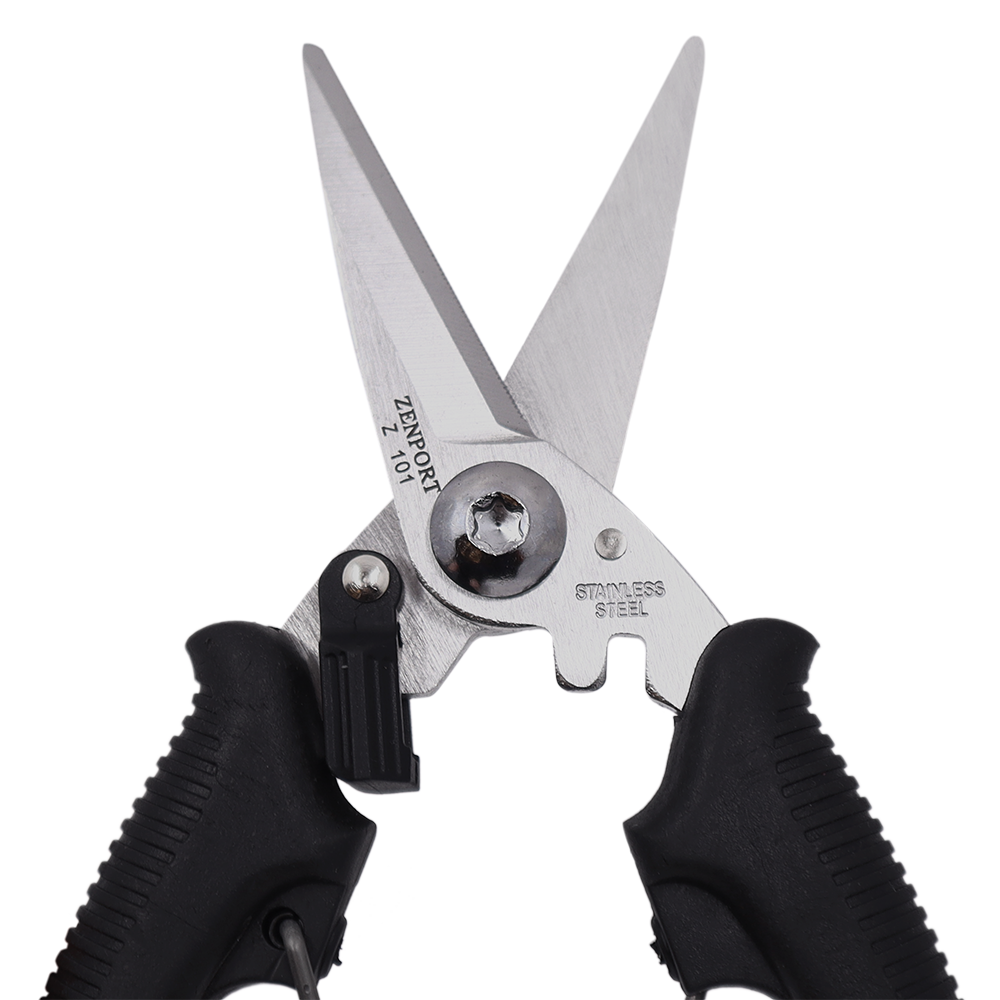Zenport Z101 Lightweight, All Purpose Shears, Single Serrated Blade, 2 Inch Stainless Steel Blades, Black